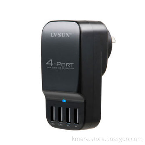 34W Portable Mobile Phone Charger w/4 Independent USB Ports, Charge 2 iPhone and 2 iPad Simultaneous